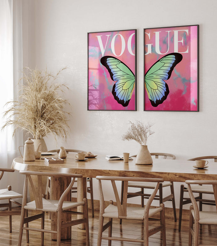 2er Vogue Schmetterling Poster – Premium Baumwolle