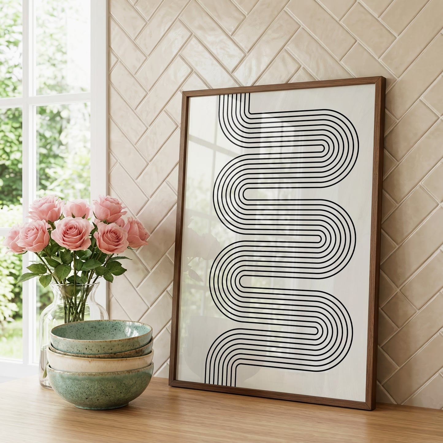 Minimalistische Linienkunst Poster · Geschenkidee · Abstrakte Geometrie in Schwarz und Beige · Dekoprint ohne Rahmen