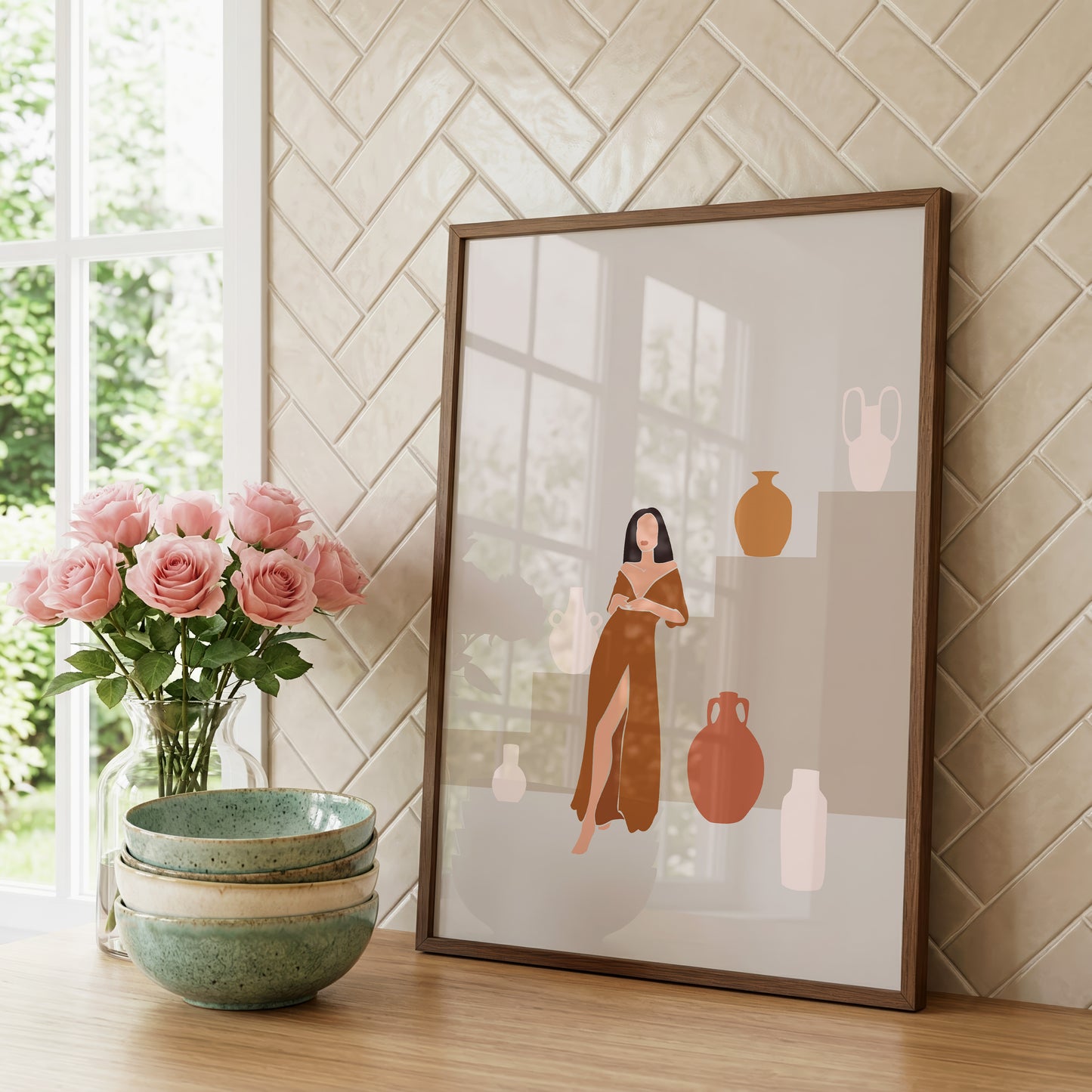 Abstrakte Frauen Poster · Geschenkidee · Boho Figuren, Terrakotta und Minimalistische Kunst · Dekoprint ohne Rahmen