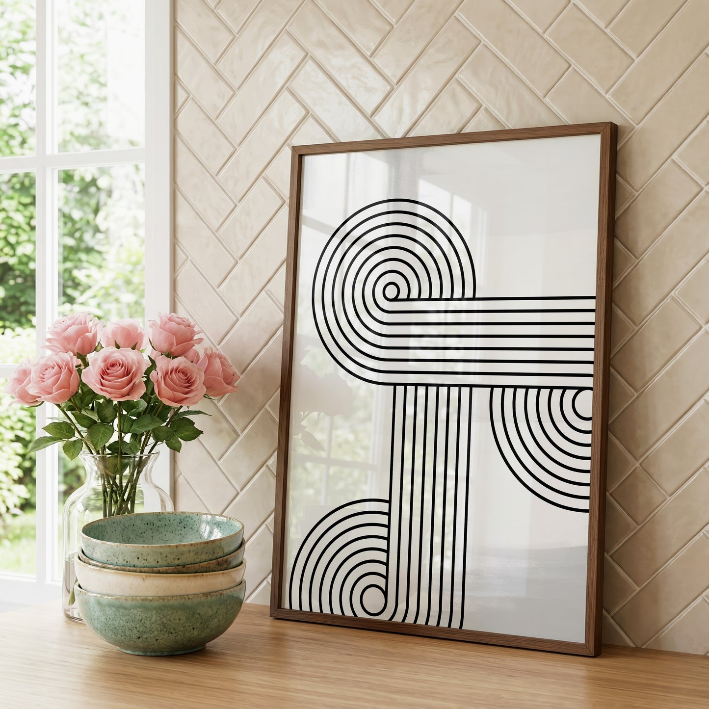 Abstrakte Linien Poster · Geschenkidee · Minimalistische Line Art in Beige, Schwarz und Naturtönen · Dekoprint ohne Rahmen