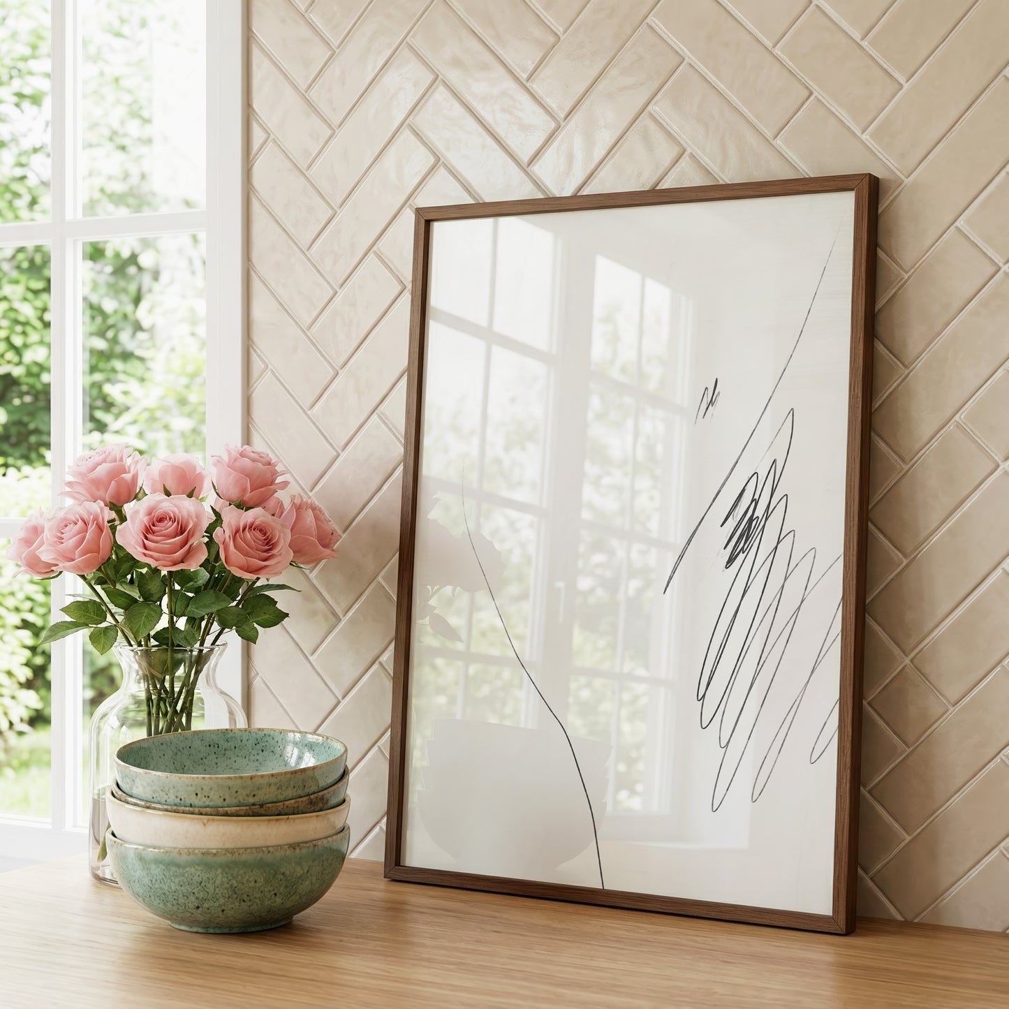 Abstrakte Linienkunst Poster · Geschenkidee · Minimalistische Beige Schwarz Geometrie · Dekoprint ohne Rahmen