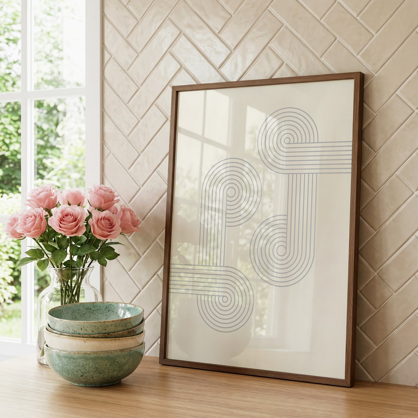 Abstrakte Linien Poster · Geschenkidee · Minimalistische Line Art in Beige und Schwarz · Dekoprint ohne Rahmen