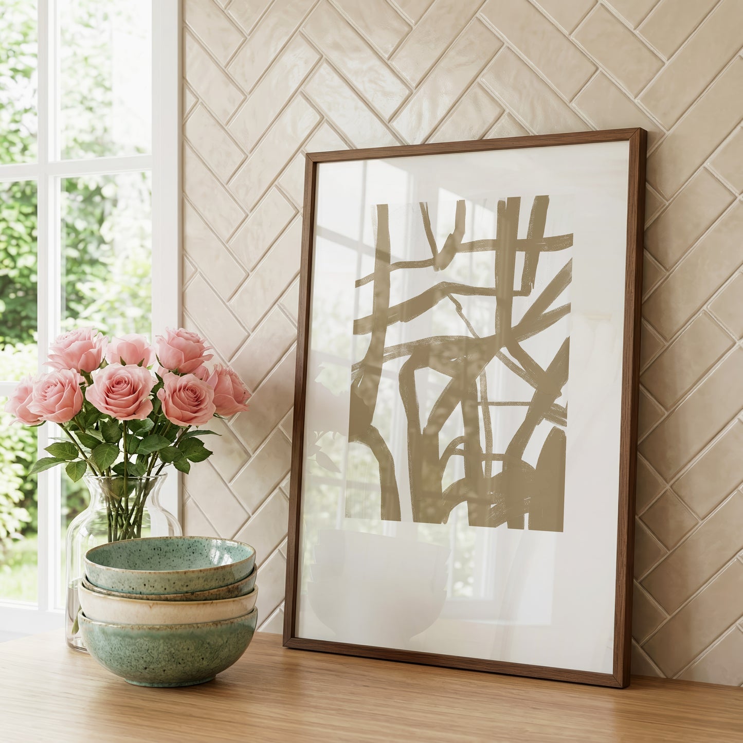 Geometrische Linien Poster · Geschenkidee · Abstrakte minimalistische Bögen in Schwarz, Beige und Grau · Dekoprint ohne Rahmen