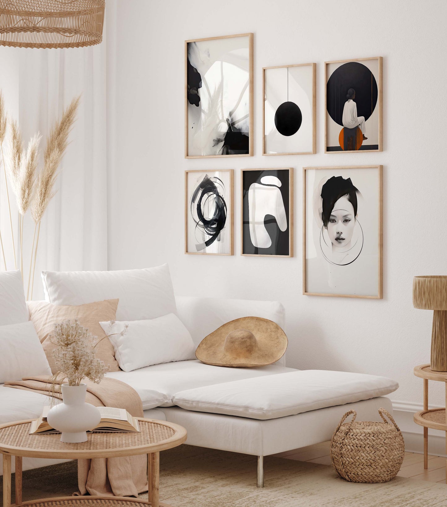 Abstrakte Moderne Poster · Schwarz Weiß Beige Geometrische Wandkunst · Minimalistische Wohnzimmer Deko · Print ohne Rahmen