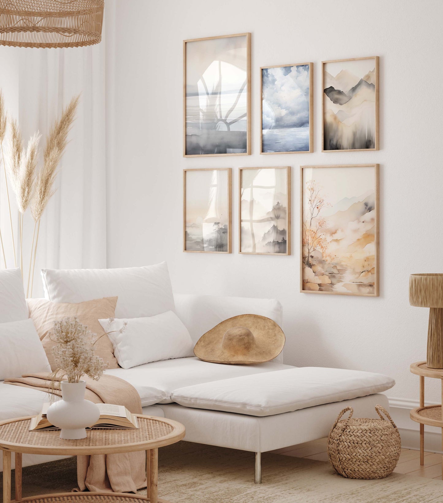 Aquarell Landschaft Poster · Geschenkidee · Nebelige Berge und Ruhige Naturkunst · Elegante Wanddeko für Wohnzimmer · Print ohne Rahmen