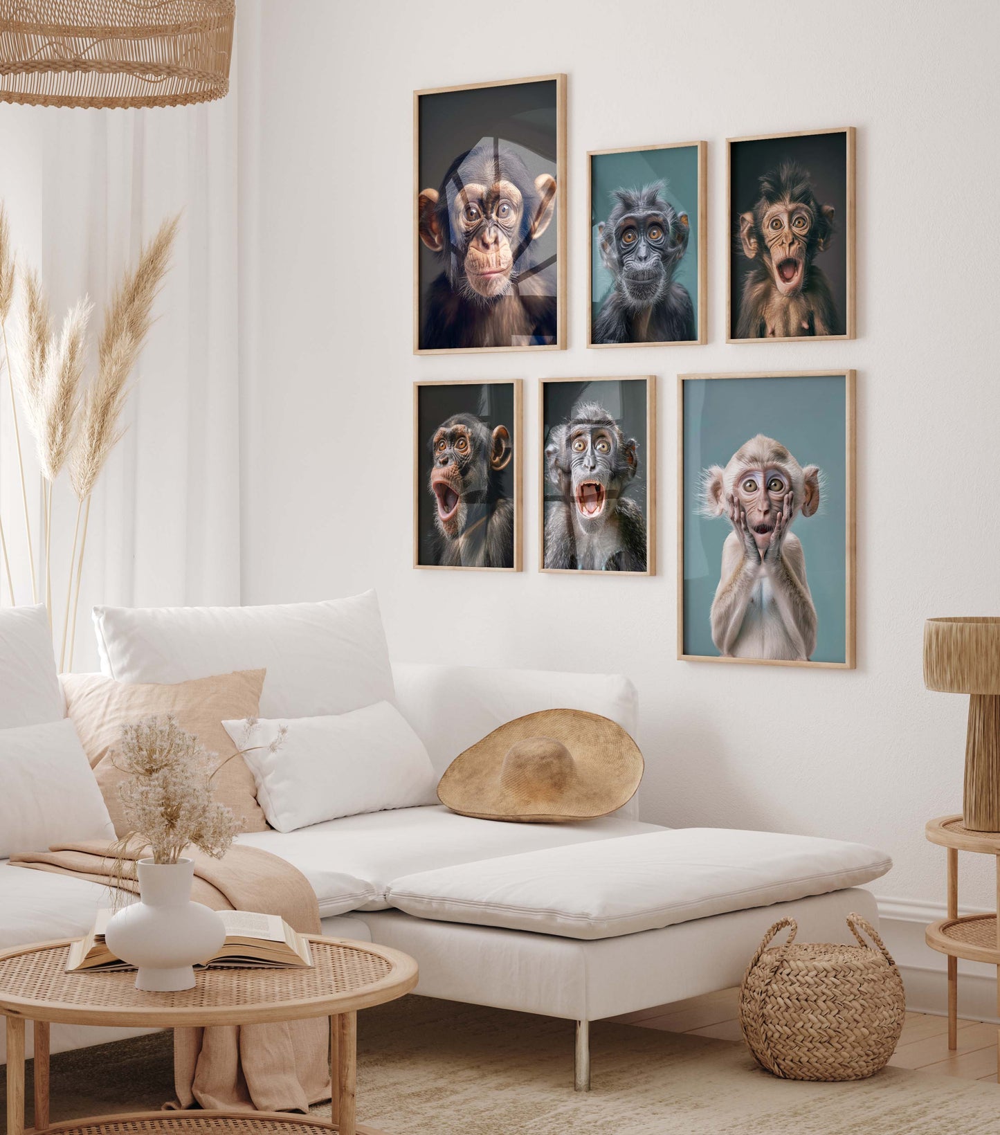 Lustige Affen Poster · Geschenkidee · Schimpansen und Affenbabys · Dekoprint ohne Rahmen