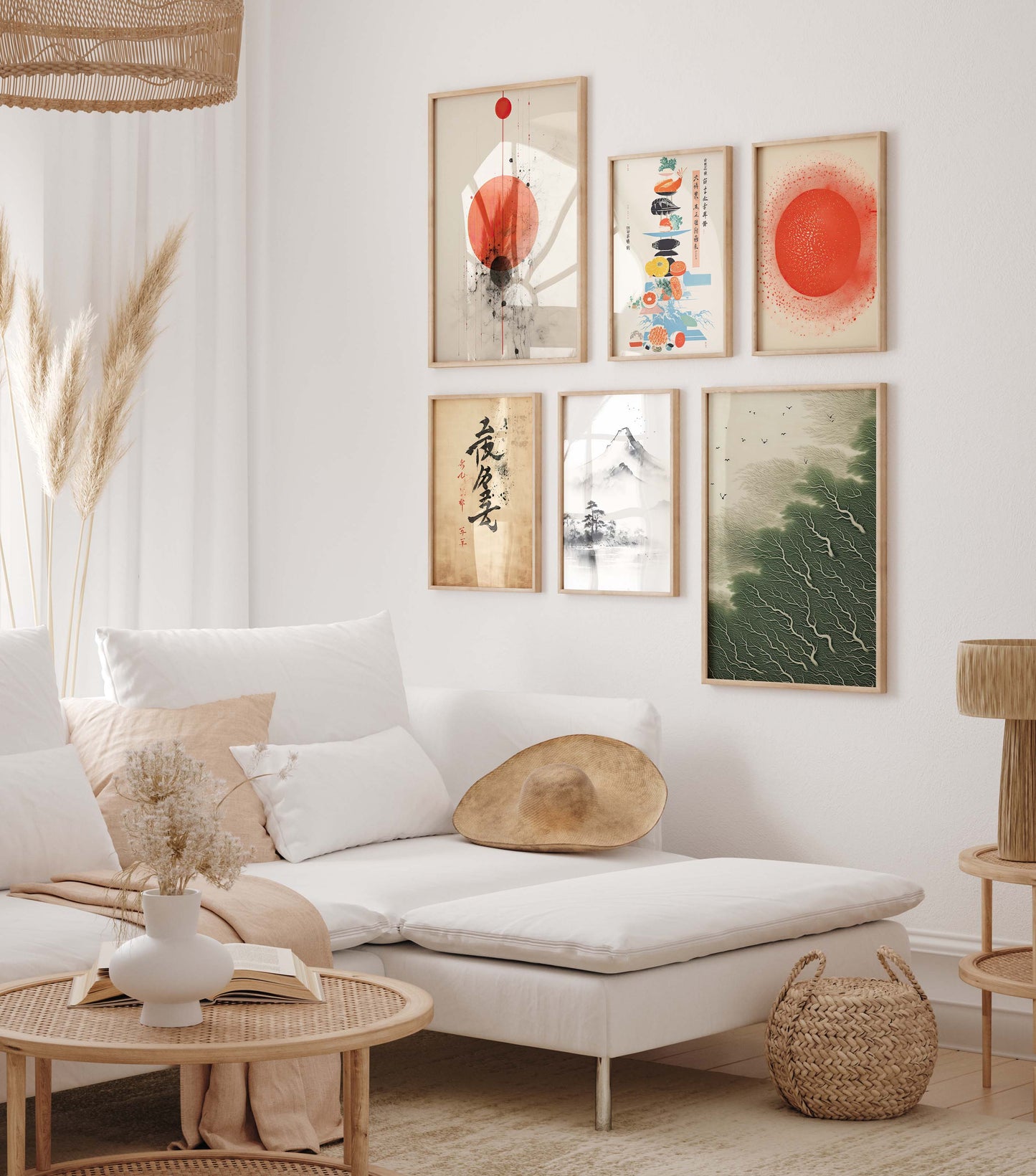 Japan Poster · Geschenkidee · Zen Kalligrafie Fuji Geisha und Lotusblüten · Dekoprint ohne Rahmen