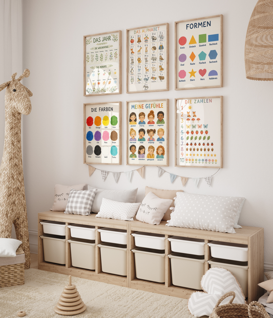 Lern Poster · Schule Lernen · Kindergarten · Geschenkidee · Kinder Alphabet Zahlen Formen Farben · Dekoprint ohne Rahmen