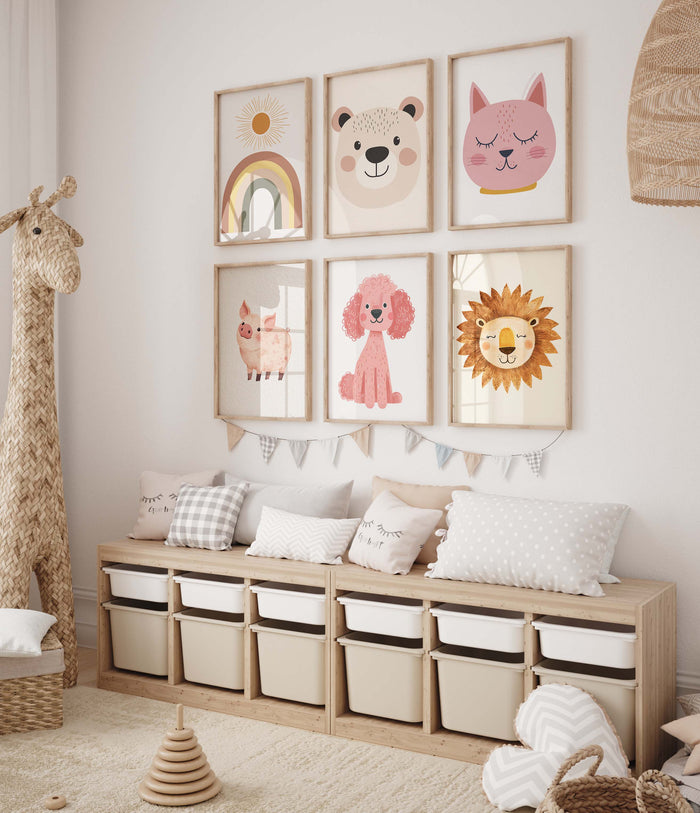 Boho Tierposter | Regenbogen, Bär, Katze & Löwe für Kinderzimmer