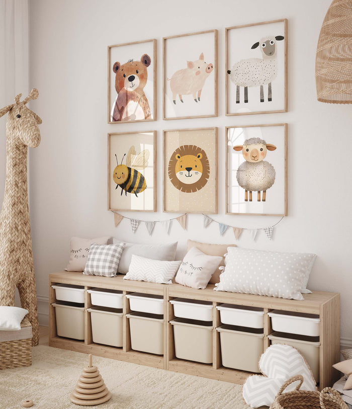JUSTGOODMOOD Süße Tiere Wandbild – Premium Baumwoll-Canvas