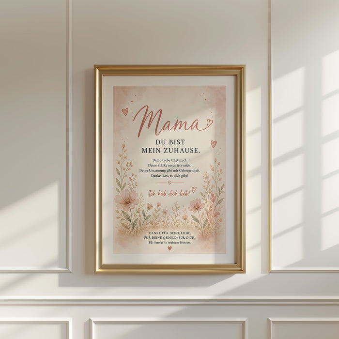 Muttertag Poster Mama Blumen – Premium Baumwolle
