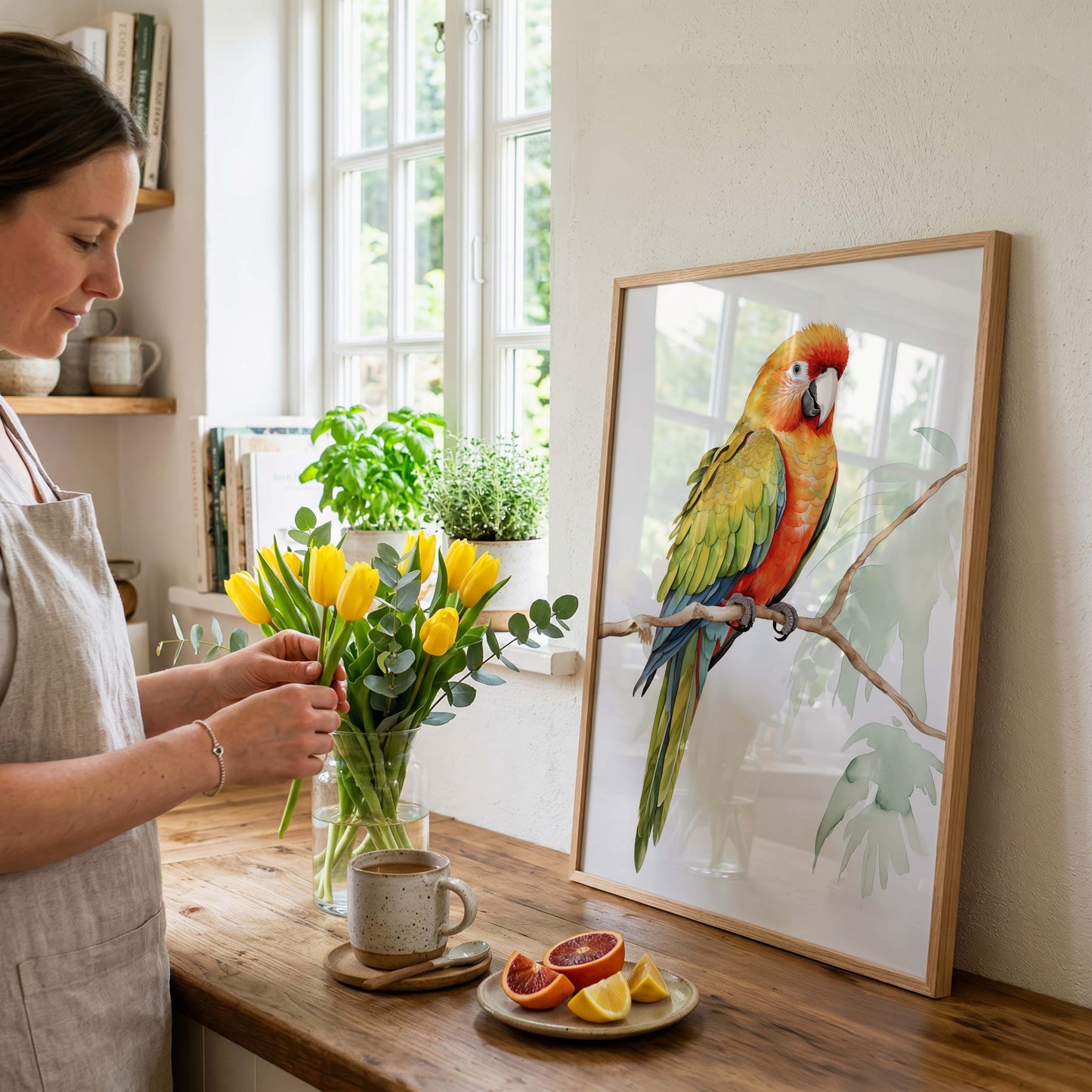 Dschungel Poster · Geschenkidee · Papageien Palmen Botanische Aquarellkunst · Wohnzimmer Dekoprint ohne Rahmen