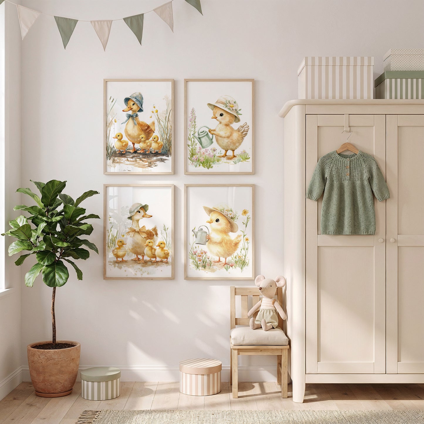 Enten Kinderzimmer Süß Sommer Aquarell Ente Küken Poster · Kinderzimmer Bilder · Wand Deko · Kunst Druck · Deko Print ohne Rahmen