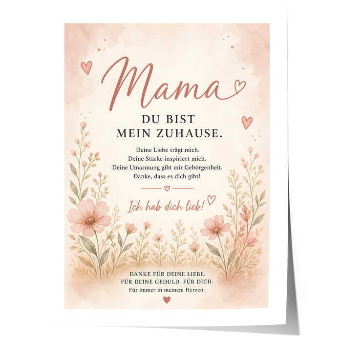 Muttertag Poster Mama Blumen – Premium Baumwolle