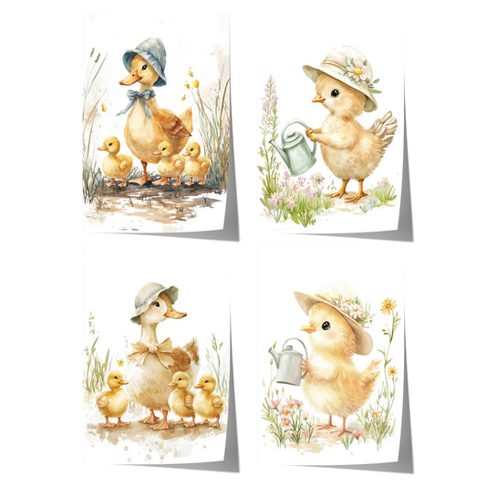 Enten Kinderzimmer Süß Sommer Aquarell Ente Küken Poster · Kinderzimmer Bilder · Wand Deko · Kunst Druck · Deko Print ohne Rahmen