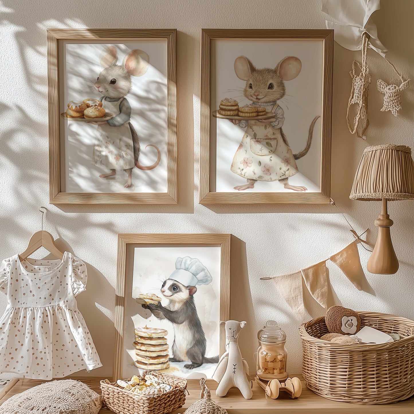 Süßes Tier Bäckerei Poster · Geschenkidee · Aquarell Tier Illustration Style Design · Kinderzimmer Wanddeko · Print ohne Rahmen