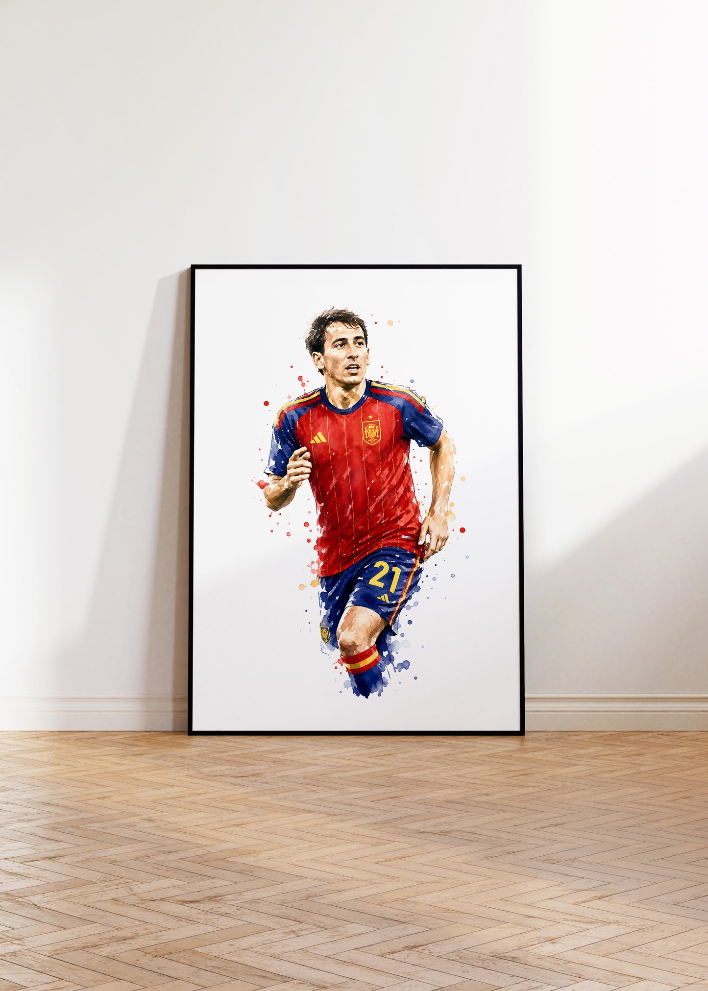 Fußball Poster Spanien Spieler · Geschenkidee · Aquarell Sport Wandbild · Deko Print ohne Rahmen