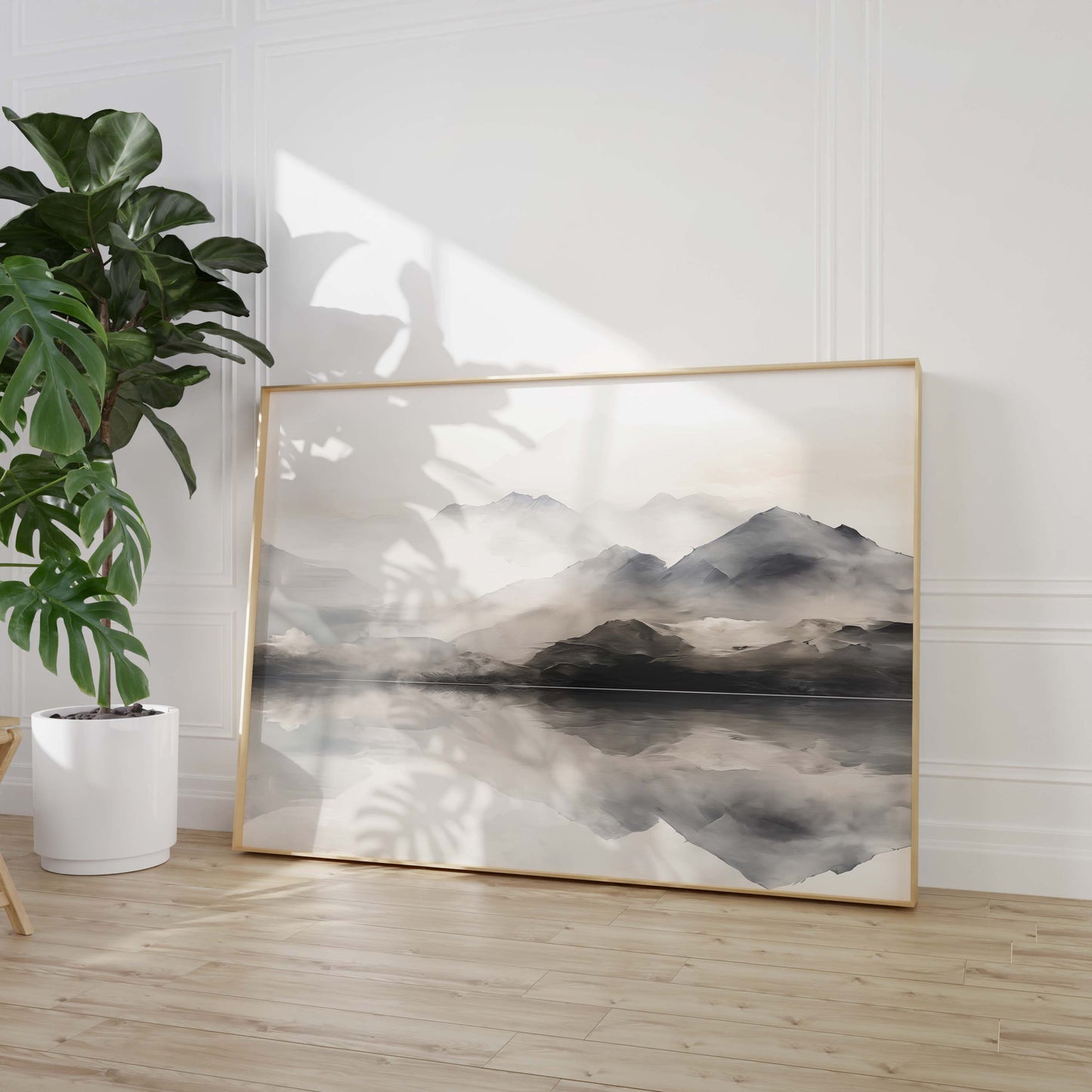 Panorama Landschaft Poster · Geschenkidee · Aquarell Berge Wald und Seelandschaften in Sanften Naturtönen · Print ohne Rahmen