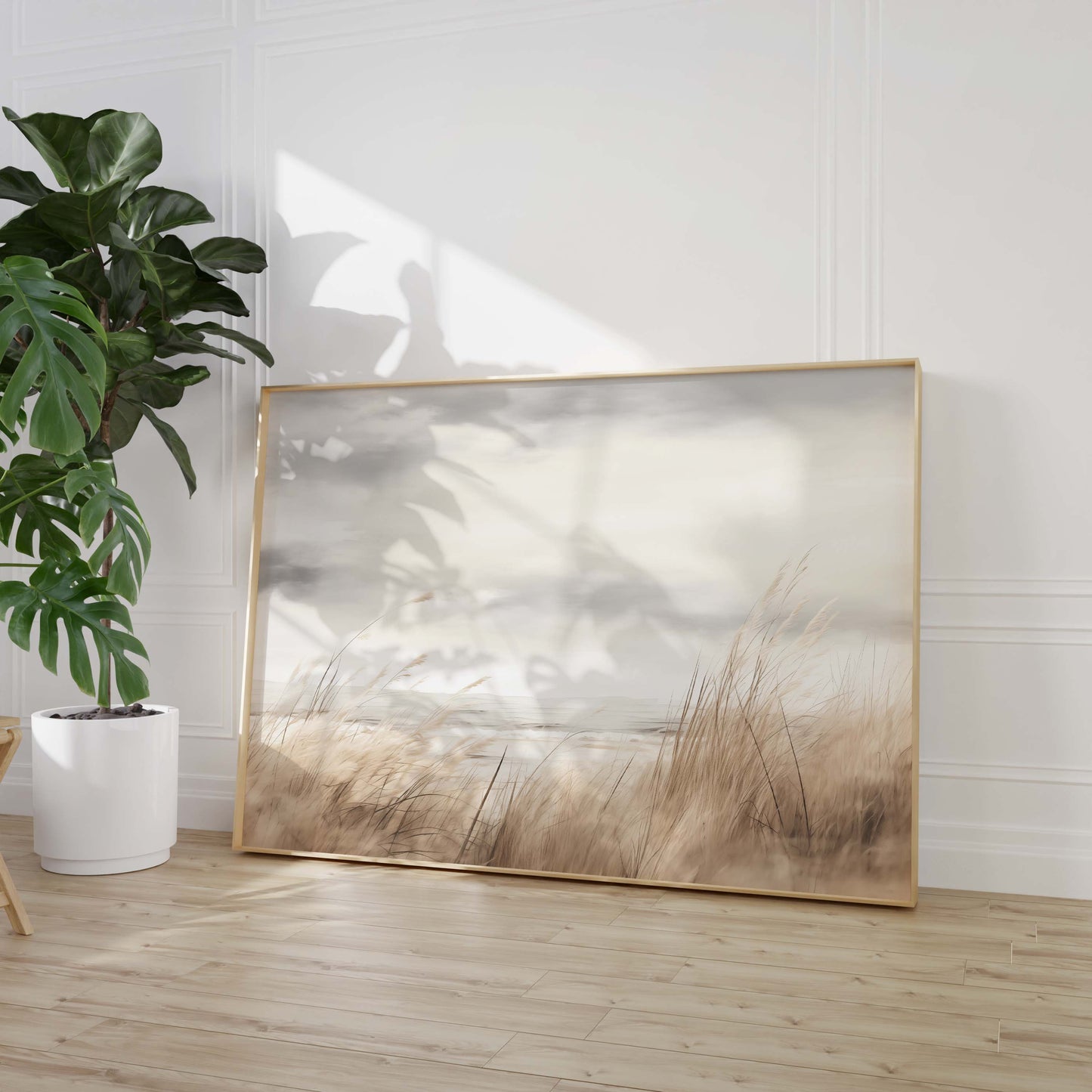 Küstenlandschaft Poster · Geschenkidee · Aquarell Strand Nebelberge Wandkunst · Print ohne Rahmen