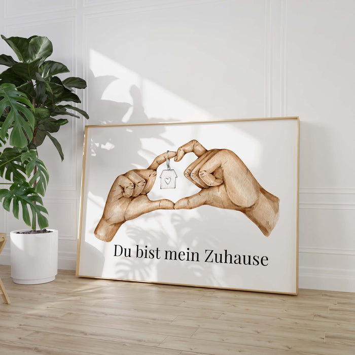 Hände Herz Haus Poster – Premium Baumwoll-Canvas