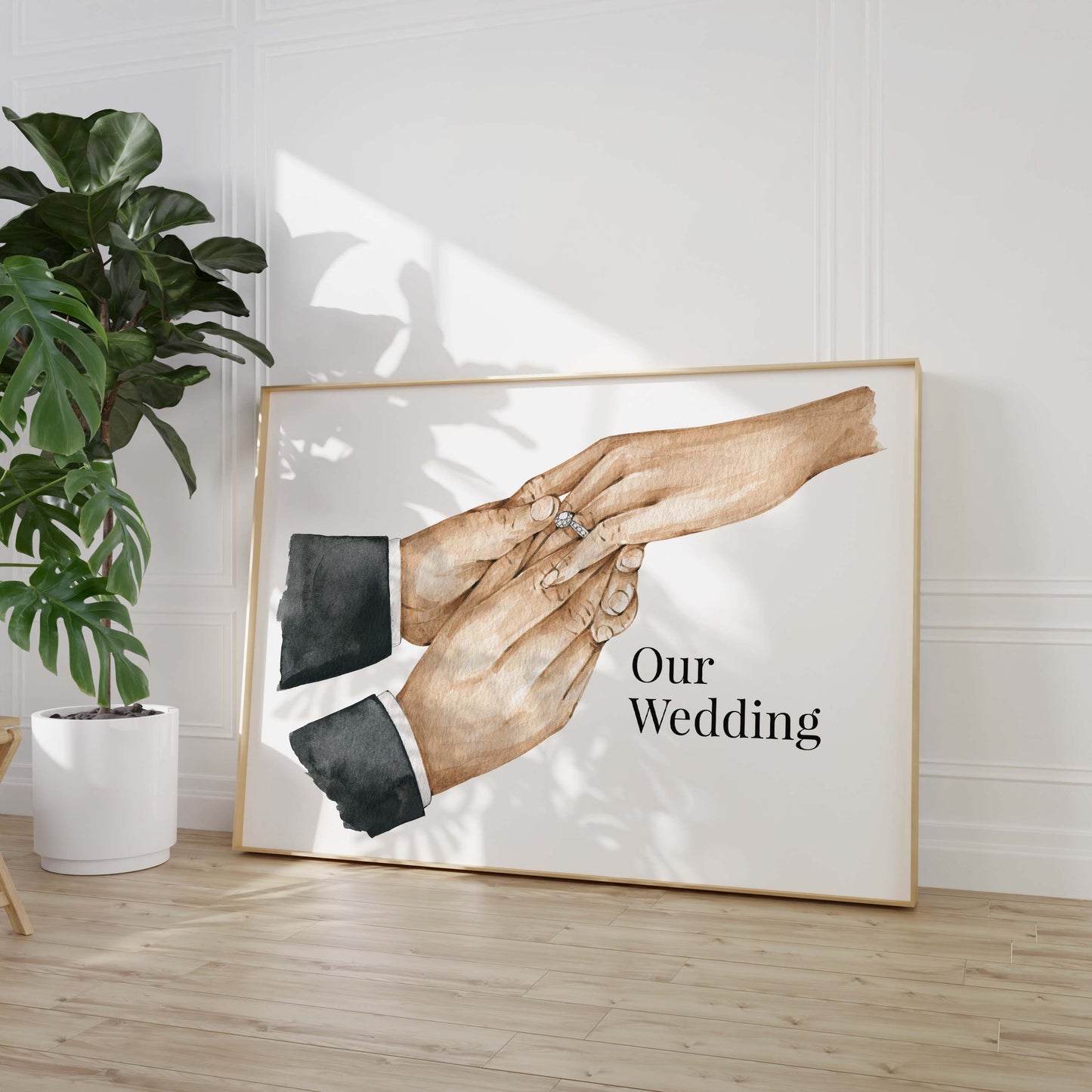 Hochzeit Hände Ring Austausch Poster · Geschenkidee · Personalisierte Namen Datum Paar Illustration · Print ohne Rahmen