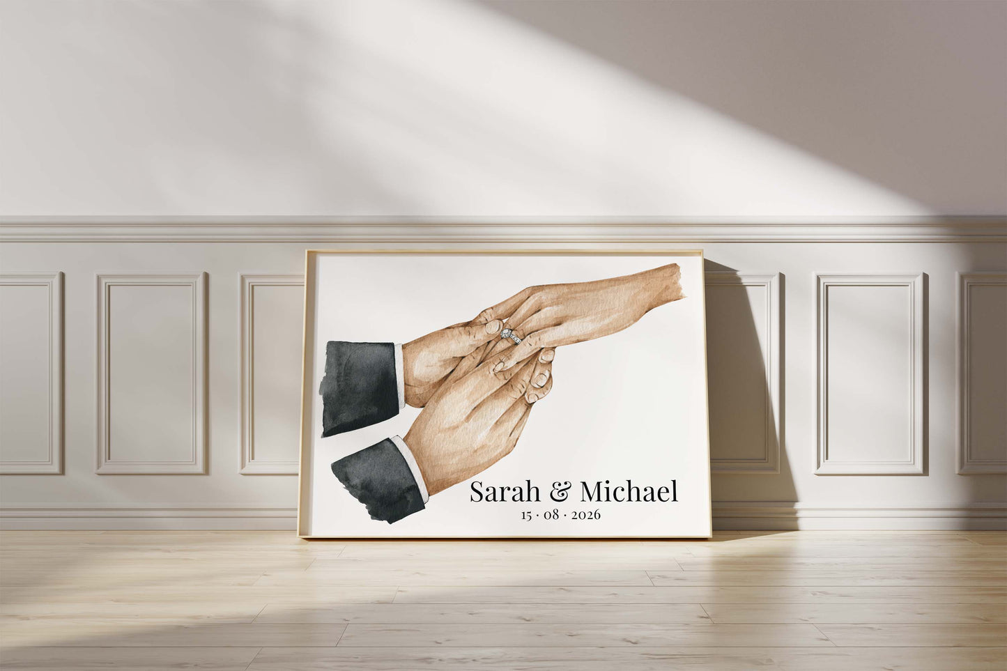 Hochzeit Hände Ring Austausch Poster · Geschenkidee · Personalisierte Namen Datum Paar Illustration · Print ohne Rahmen