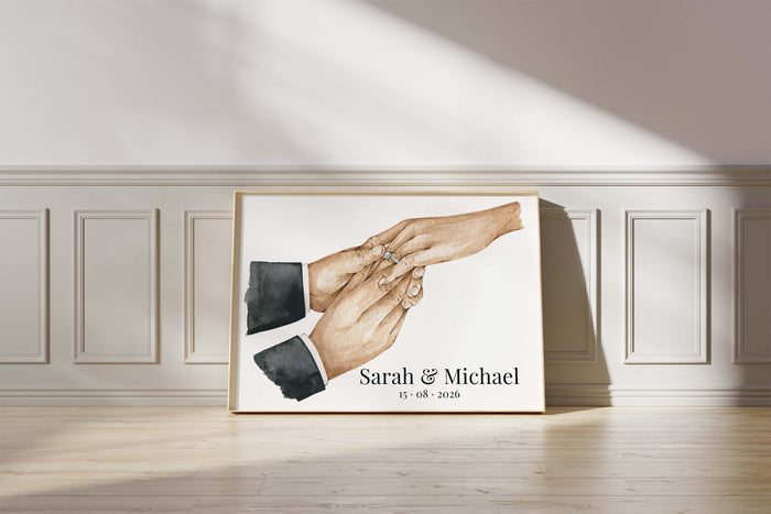 Hochzeit Hände Ring Poster – Premium Baumwoll-Canvas