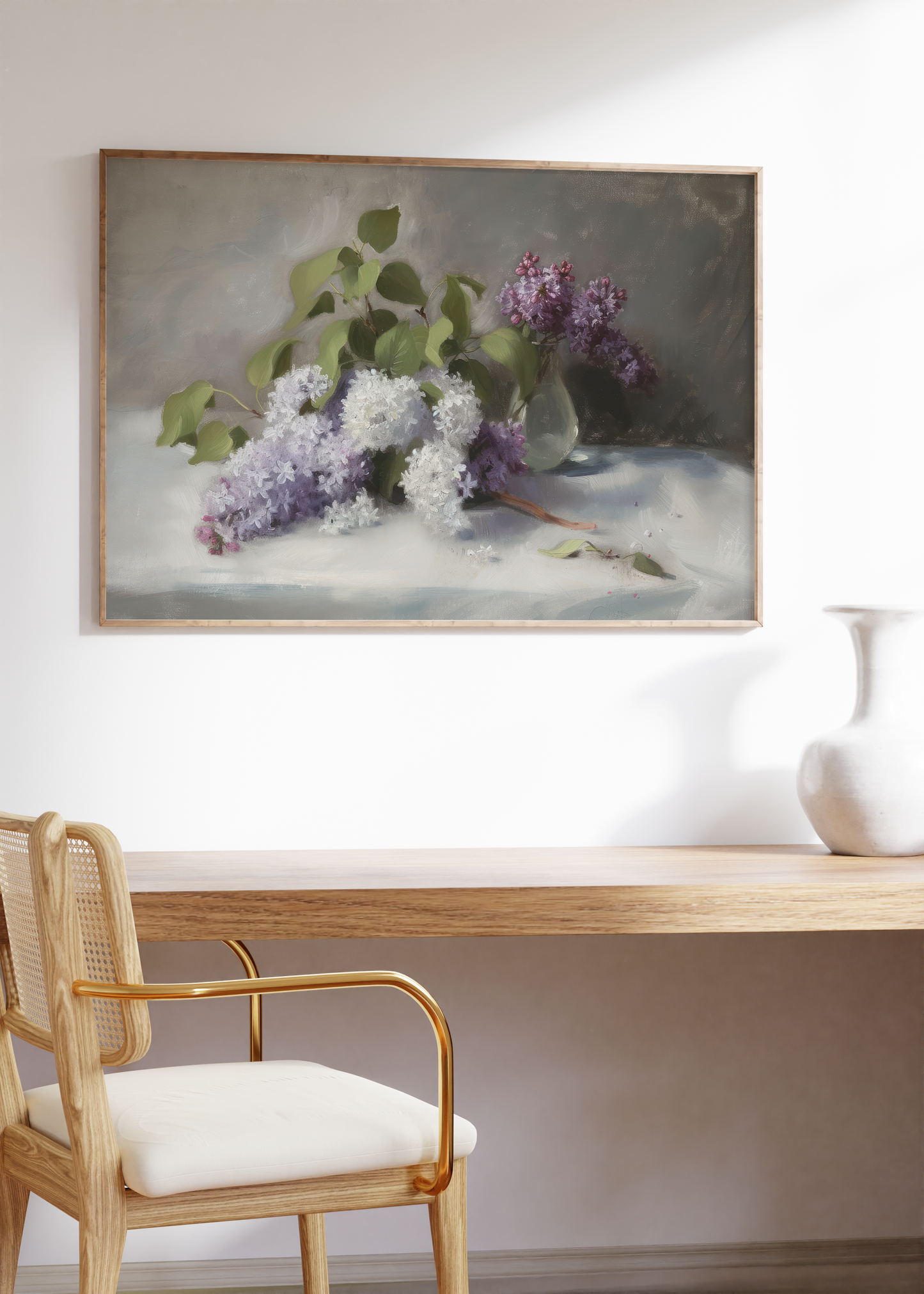 Moderne Landschaft Poster · Geschenkidee · Weiße Blüten Alpen Flieder Französische Straßenszene · Dekoprint ohne Rahmen