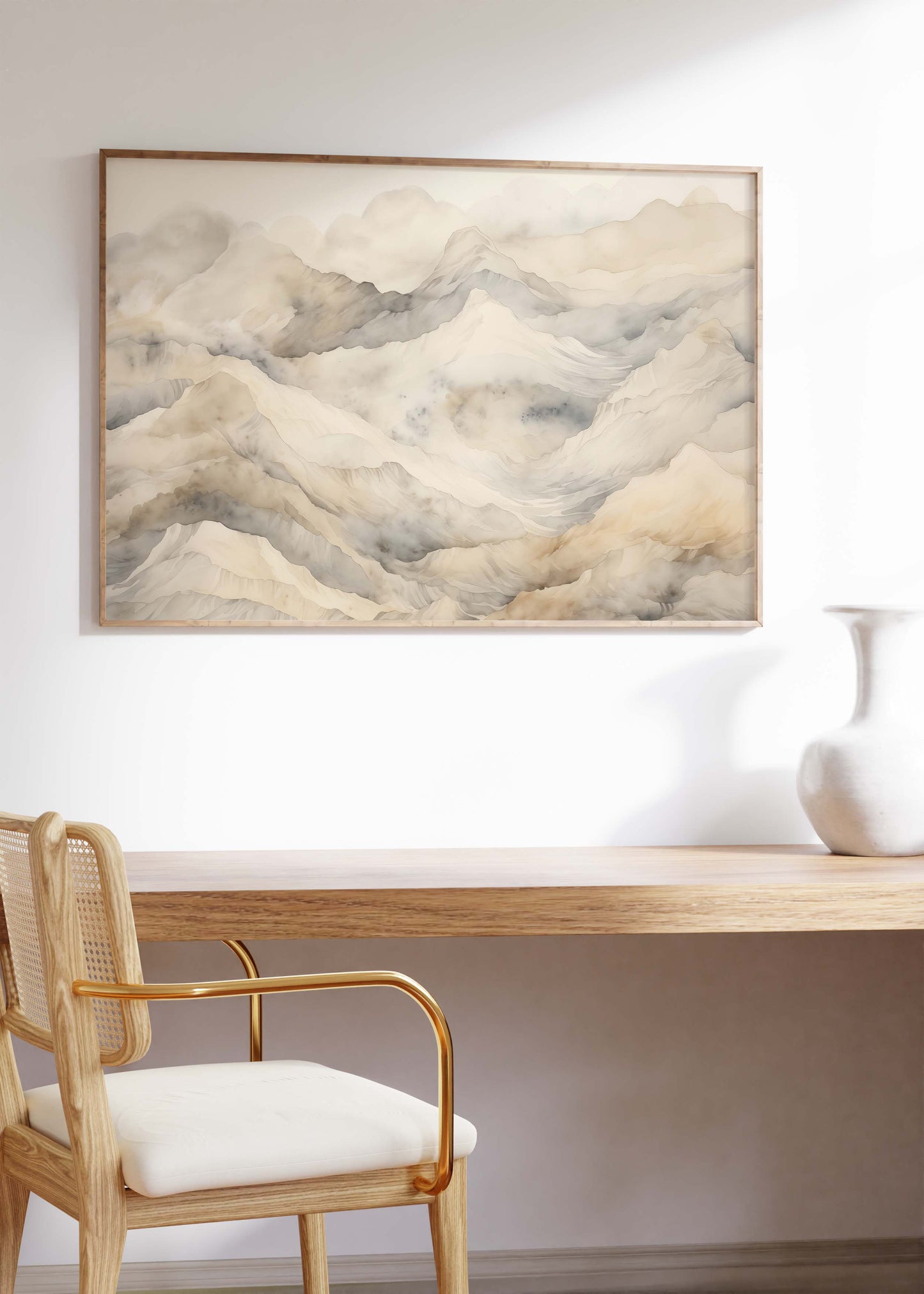 Panorama Landschaft Poster · Geschenkidee · Aquarell Berge Wald und Seelandschaften in Sanften Naturtönen · Print ohne Rahmen