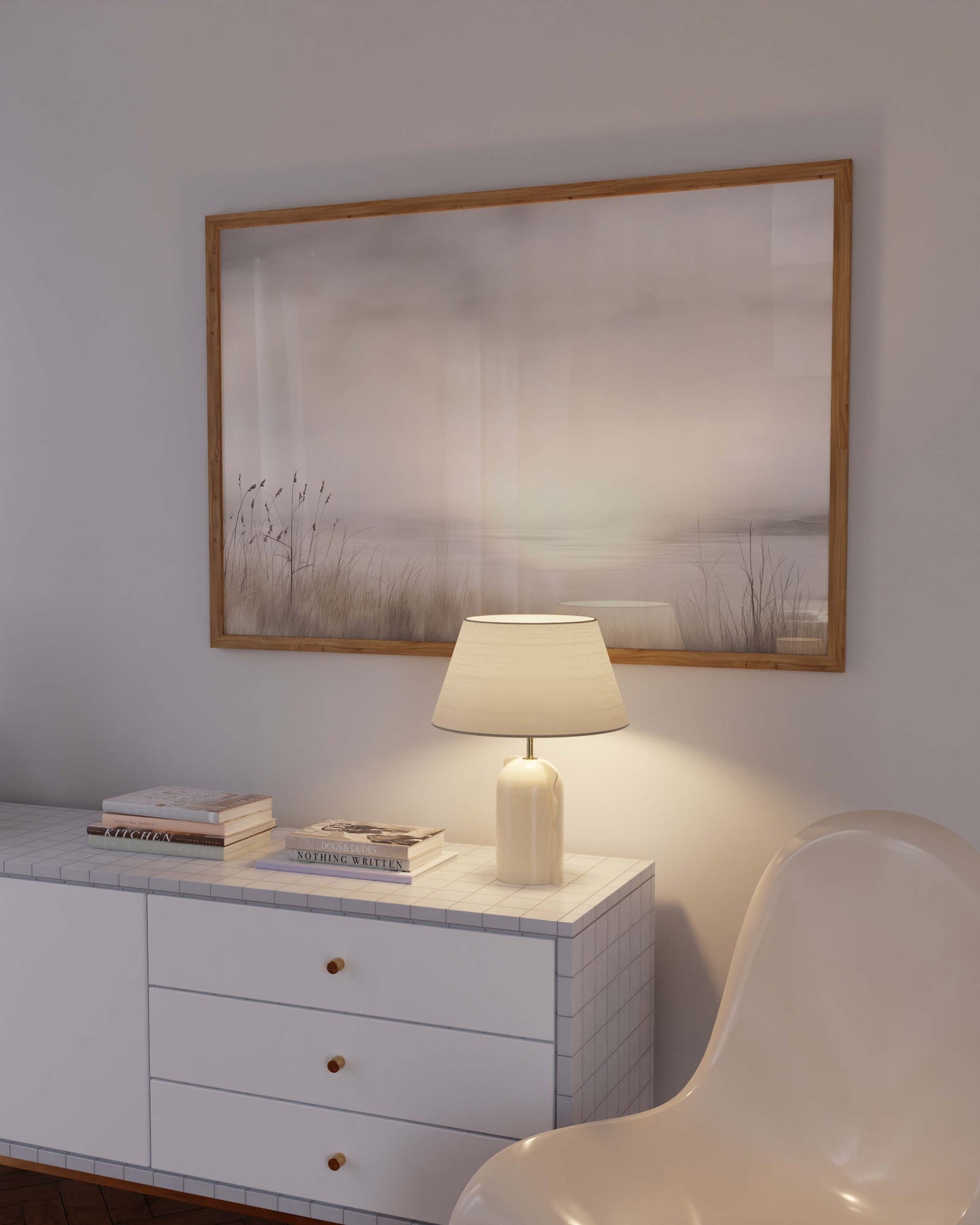 Küstenlandschaft Poster · Geschenkidee · Aquarell Strand Nebelberge Wandkunst · Print ohne Rahmen