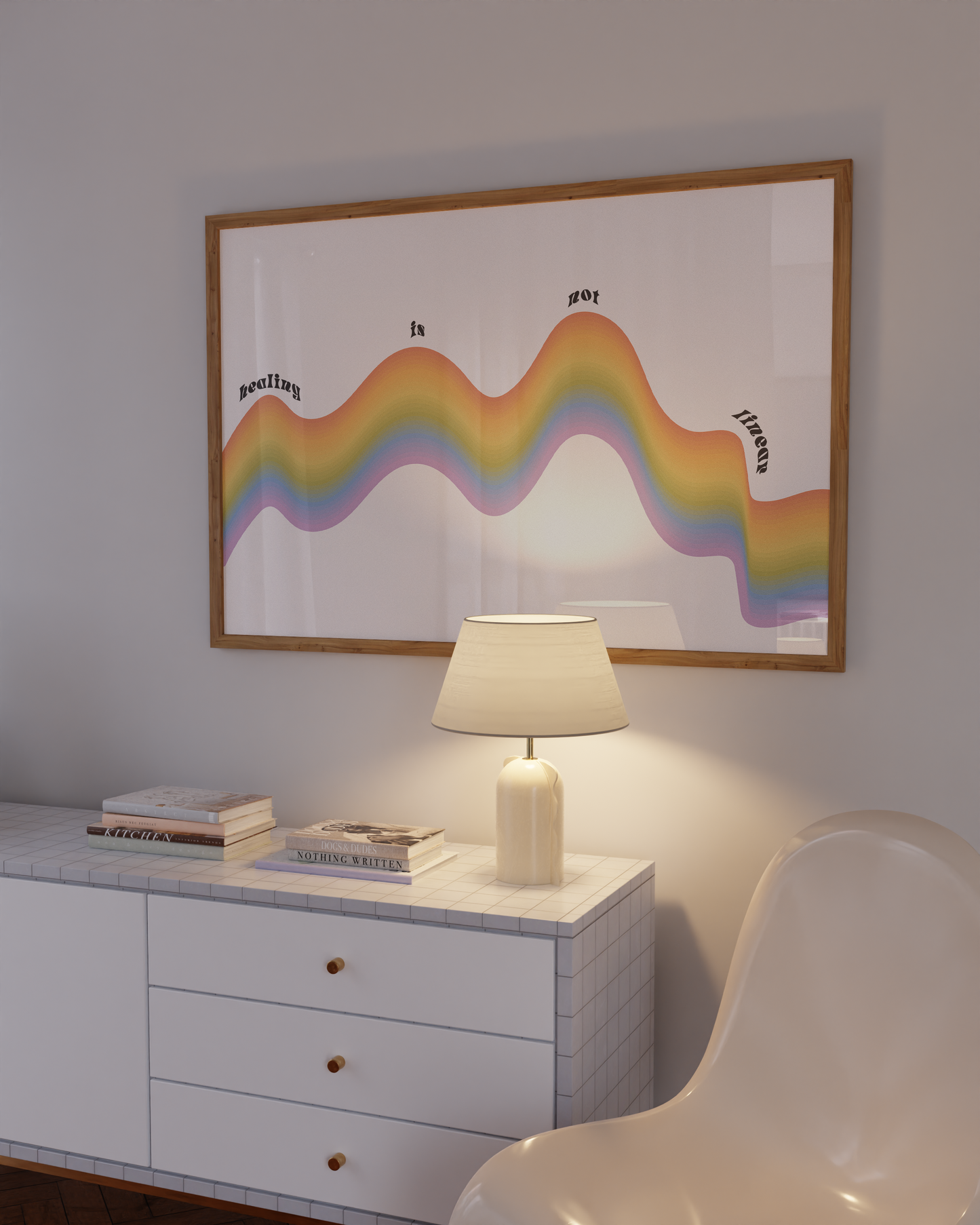 Healing Poster · Geschenkidee · Regenbogen Typografie · Minimalistische Wandkunst · Dekoprint ohne Rahmen