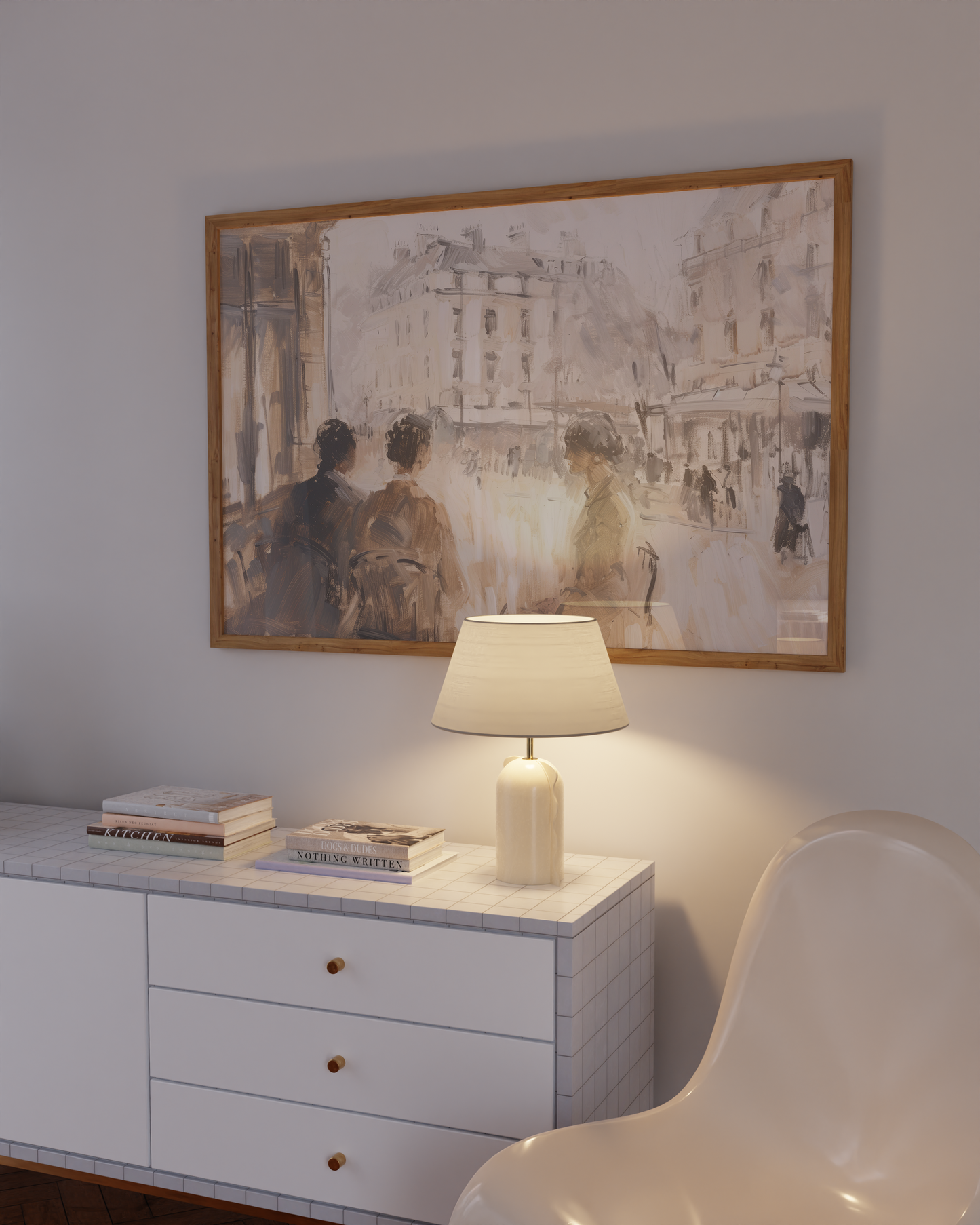 Moderne Landschaft Poster · Geschenkidee · Weiße Blüten Alpen Flieder Französische Straßenszene · Dekoprint ohne Rahmen