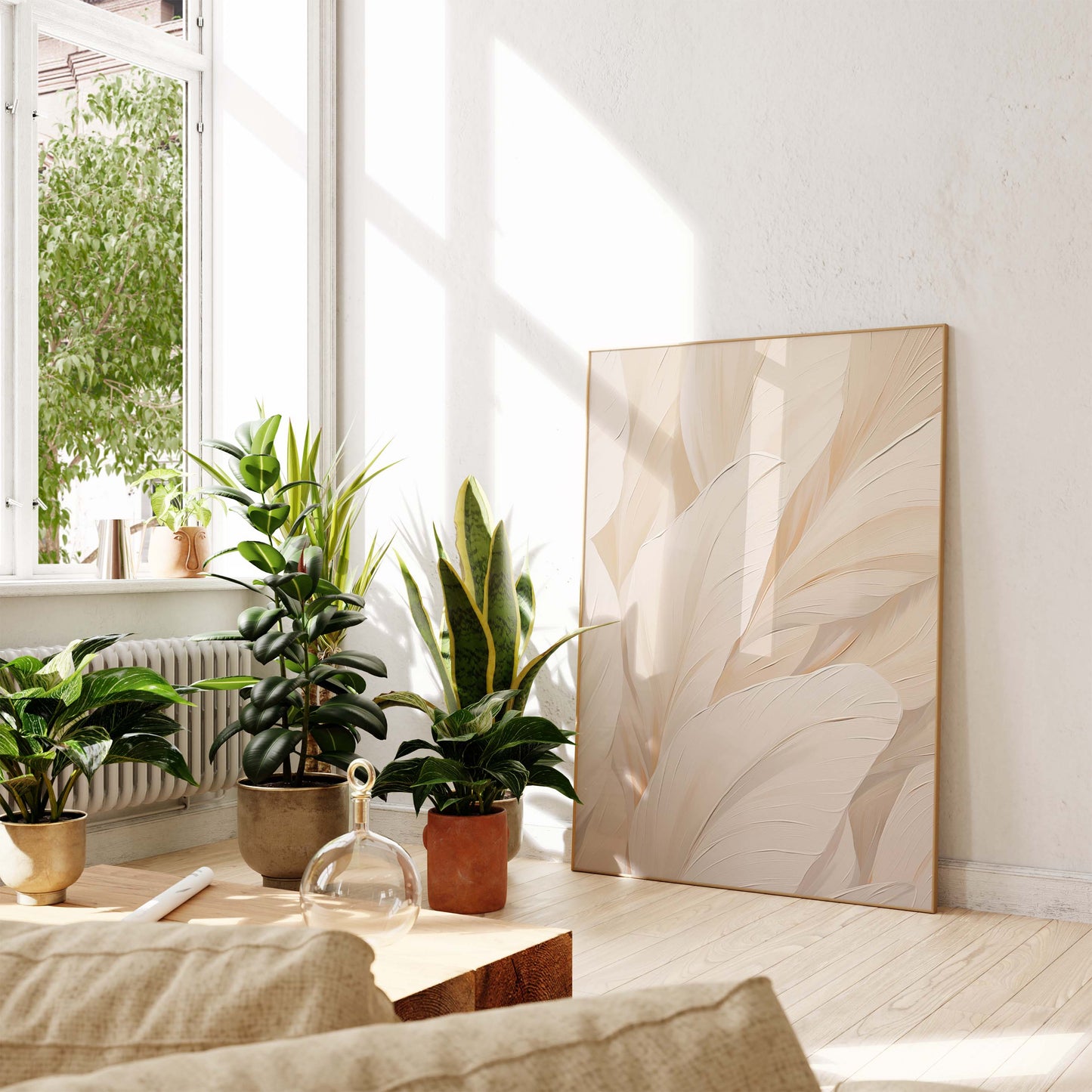 Botanik Poster · Geschenkidee · Beige Blätter und Zarte Pflanzenkunst in Neutralen Naturtönen · Dekoprint ohne Rahmen