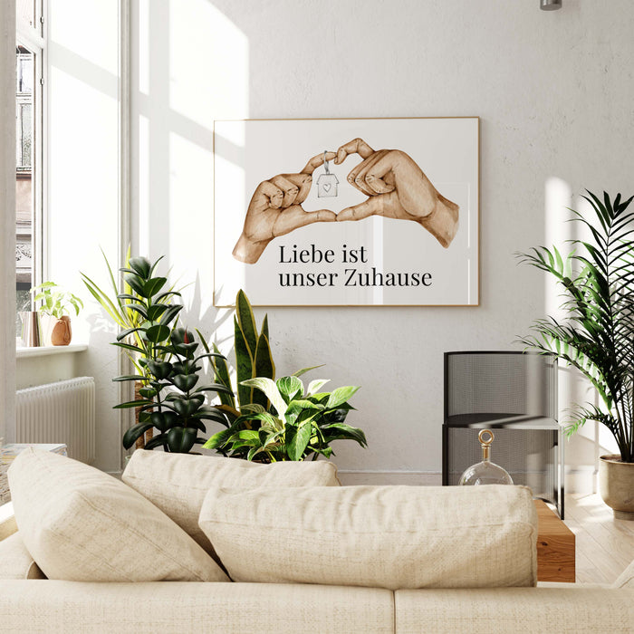 Hände Herz Haus Poster – Premium Baumwoll-Canvas