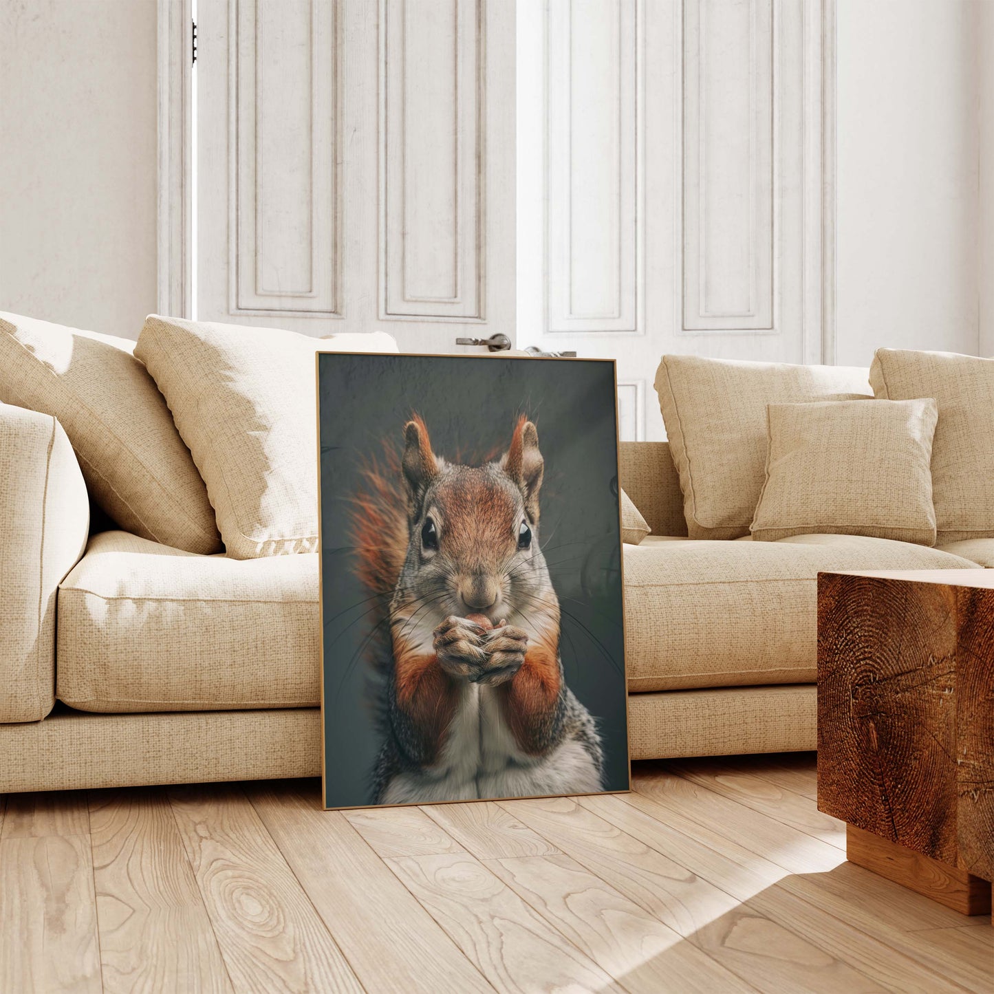Niedliche Tiere Poster · Geschenkidee · Eichhörnchen, Lemur und Fledermauskatze · Dekoprint ohne Rahmen