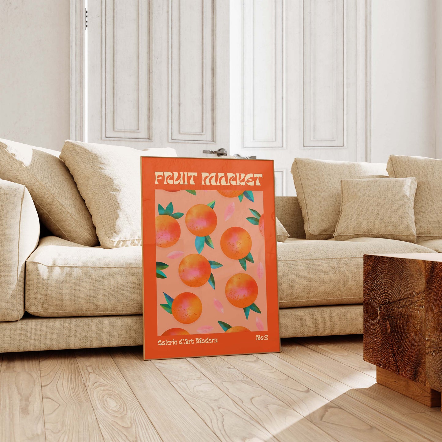 Fruit Market Poster · Orange Pattern Artwork · Retro Modern Illustration · Minimal Pop Art Design · Moderne Wandkunst · Print ohne Rahmen