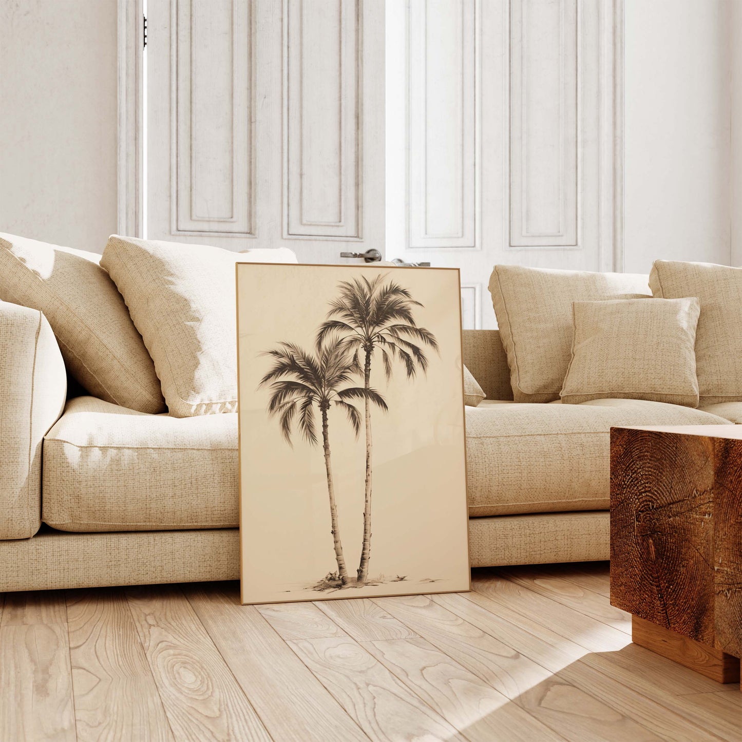 Safari Poster · Geschenkidee · Giraffe Tiger Affe Strauß und Palmen · Dekoprint ohne Rahmen