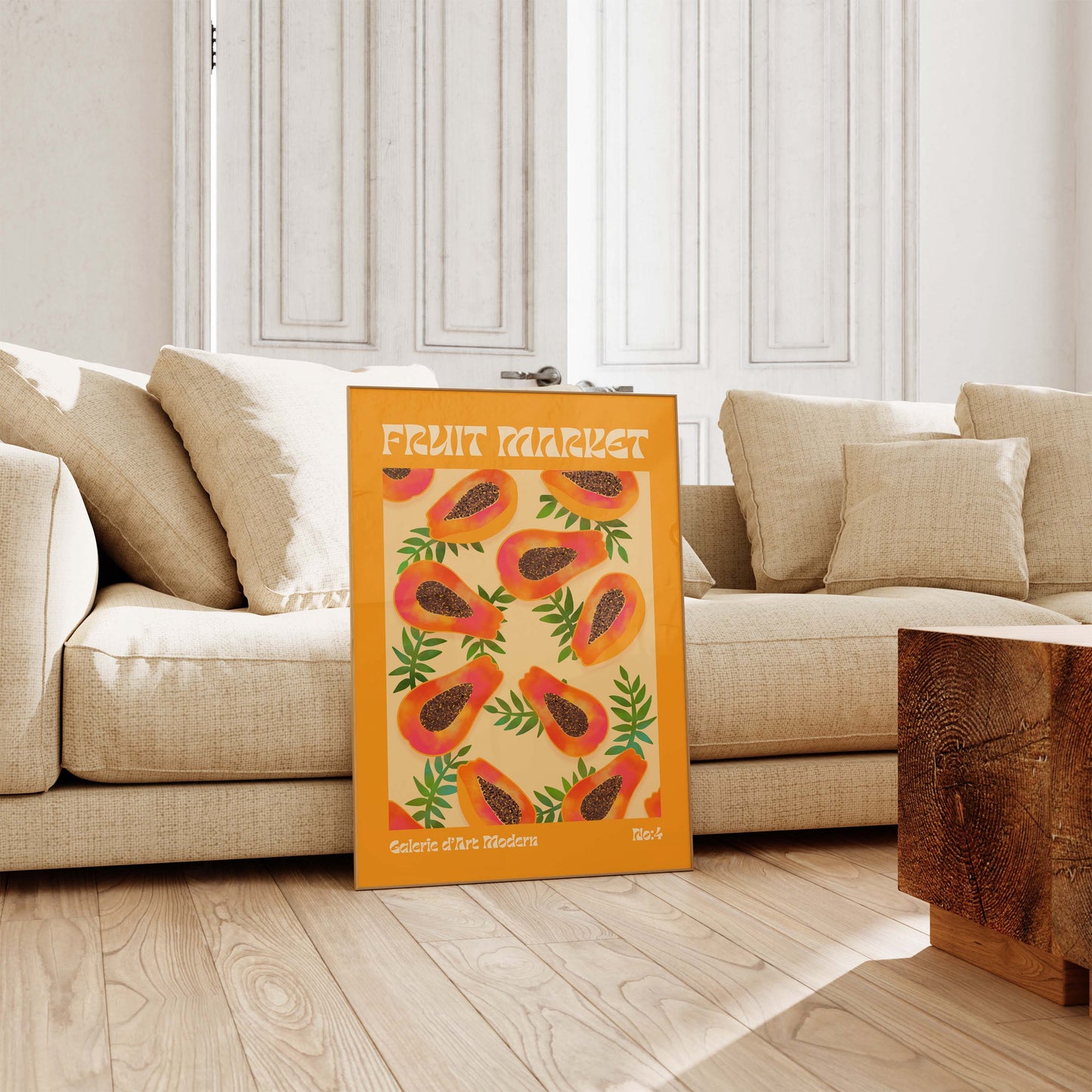 Fruit Market Poster · Papaya Pattern Artwork · Tropical Retro Illustration · Minimal Pop Art Design · Moderne Wandkunst · Print ohne Rahmen