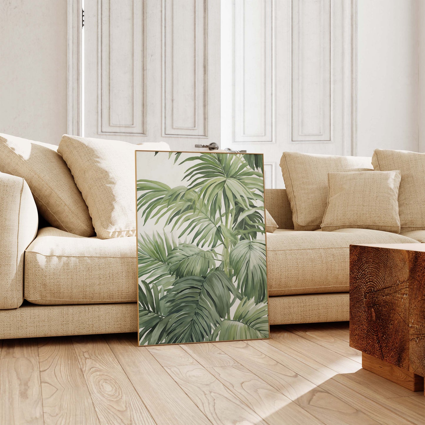 Safari Dschungel Poster · Geschenkidee · Faultier, Elefant und Tropische Pflanzen · Wohnzimmer Dekoprint ohne Rahmen