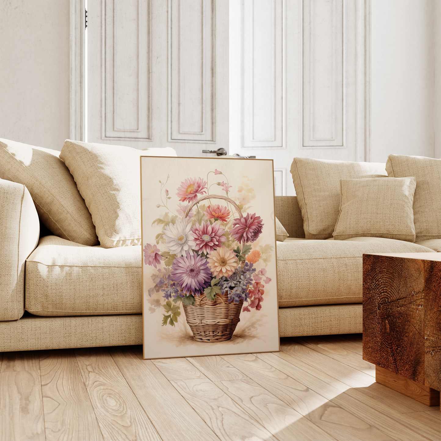 Moderne Kunst Poster · Geschenkidee · Elegante Frau mit Blumenkleid und Farbenfrohe Blumenkunst · Dekoprint ohne Rahmen