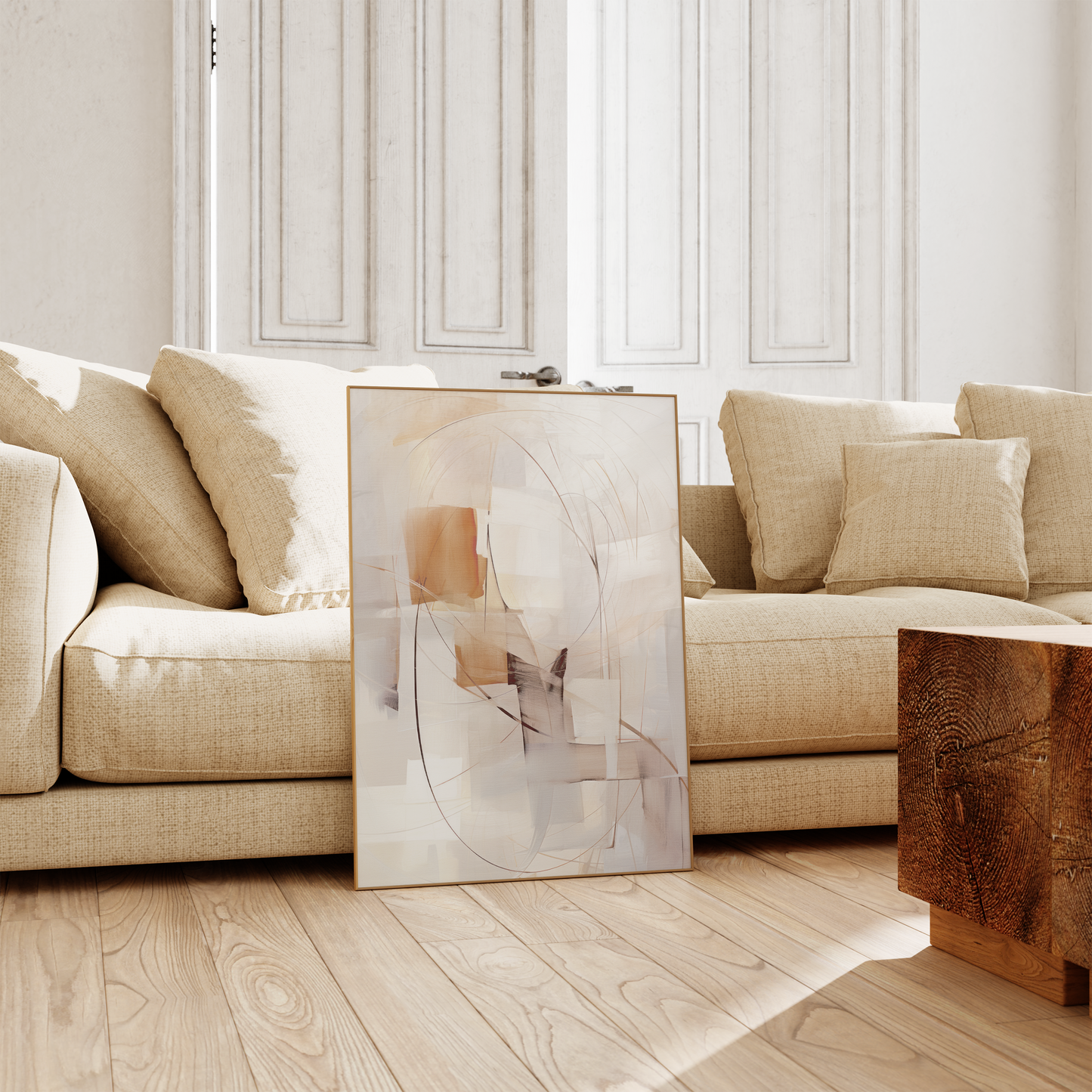 Abstrakte Kunst Poster · Geschenkidee · Geometrie Schwarz Beige Minimalistische Wandkunst · Dekoprint ohne Rahmen
