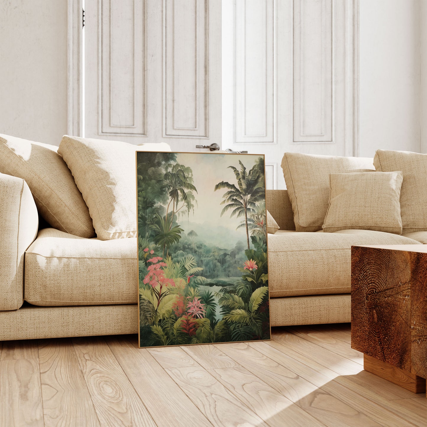 Dschungel Poster · Geschenkidee · Aquarell mit Leopard Papageien Flamingo · Wohnzimmer Deko · Dekoprint ohne Rahmen