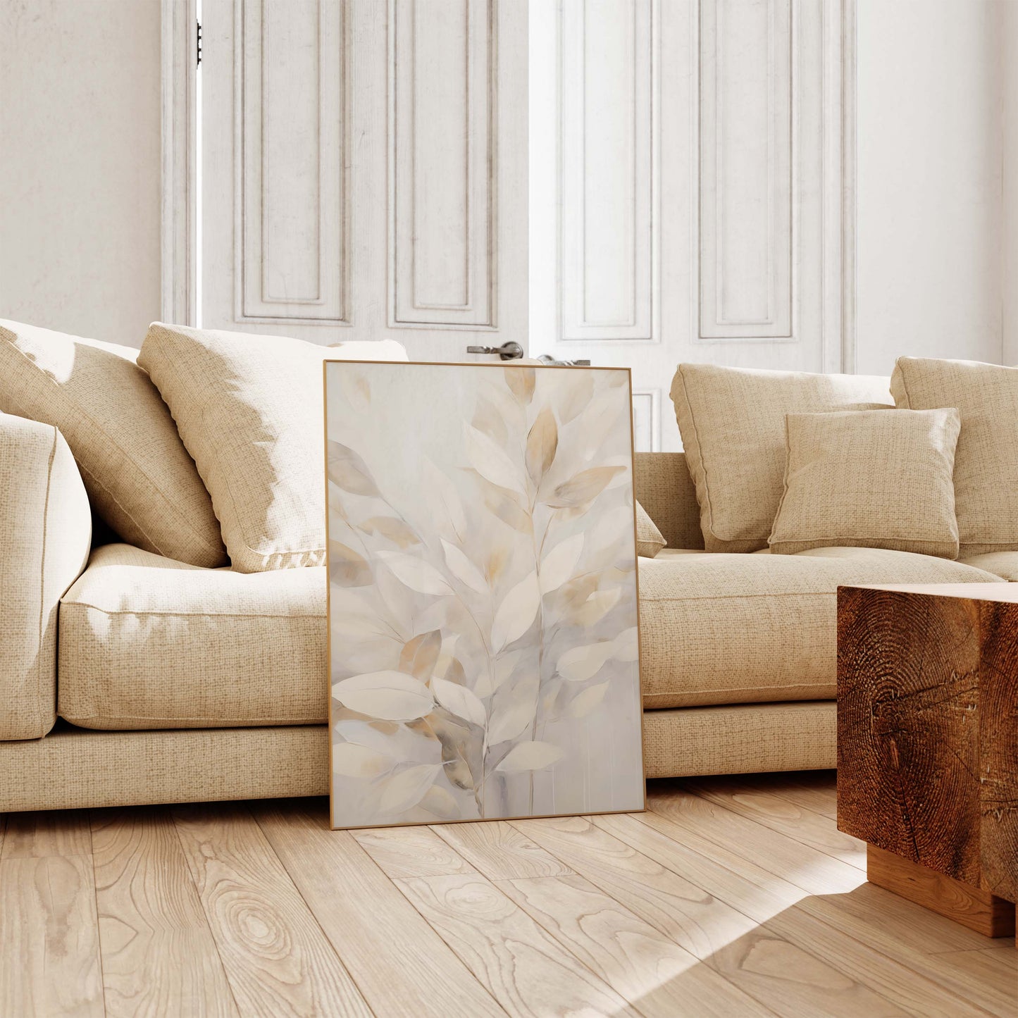 Botanik Poster · Geschenkidee · Beige Blätter und Zarte Pflanzenkunst in Neutralen Naturtönen · Dekoprint ohne Rahmen