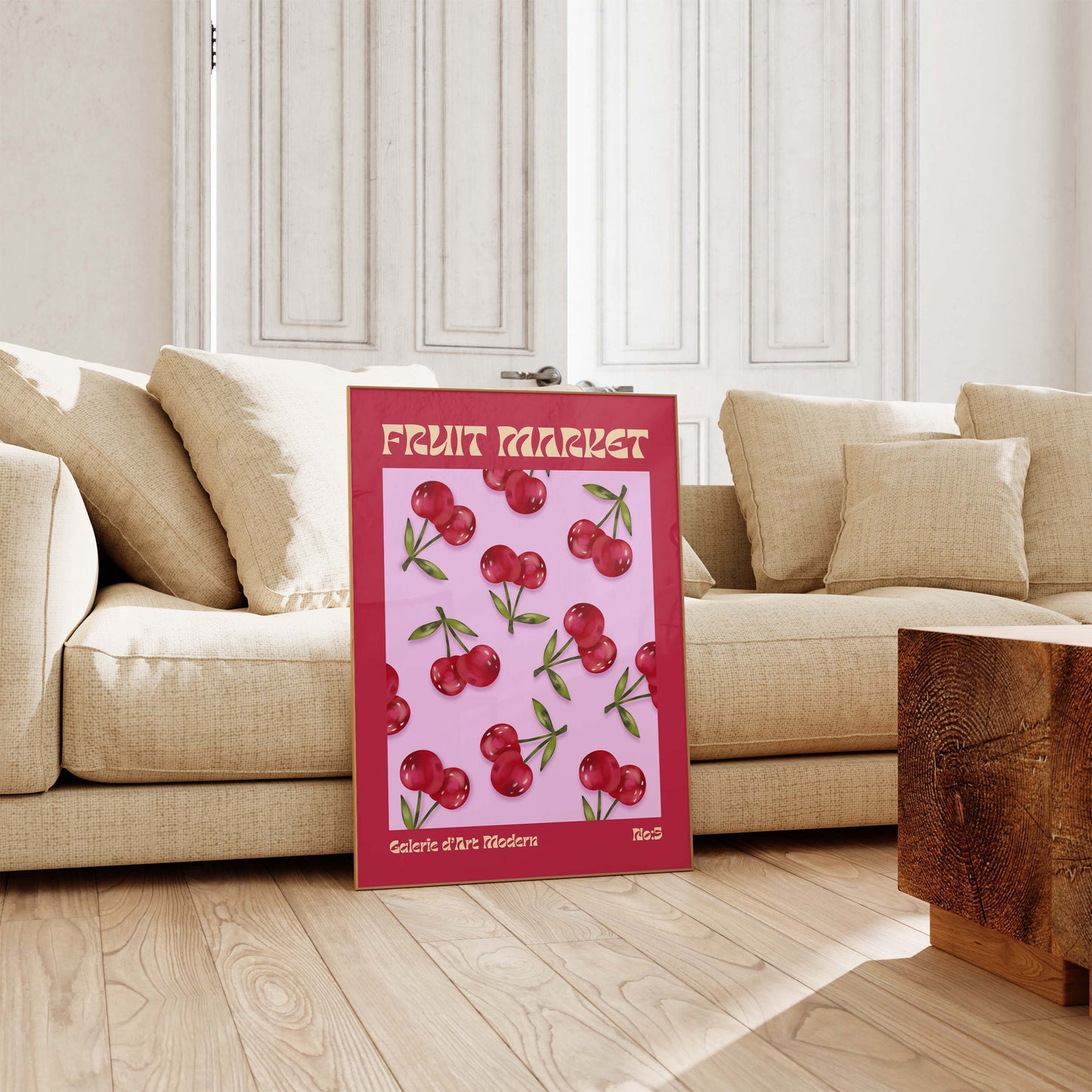 Fruit Market Poster  · Cherry Pattern Artwork · Retro Modern Illustration · Minimal Pop Art Design · Moderne Wandkunst · Print ohne Rahmen