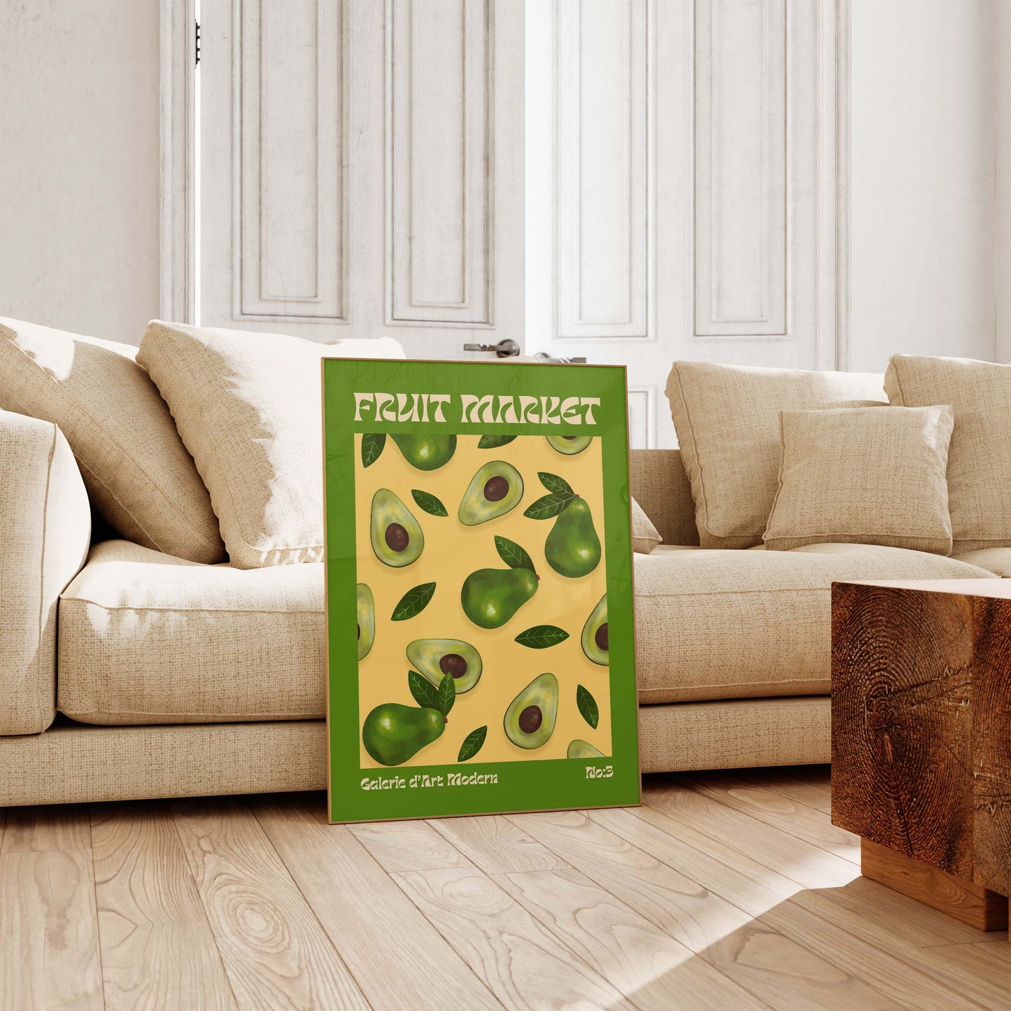 Fruit Market Poster · Avocado Pattern Artwork · Retro Modern Illustration · Minimal Pop Art Design · Moderne Wandkunst · Print ohne Rahmen