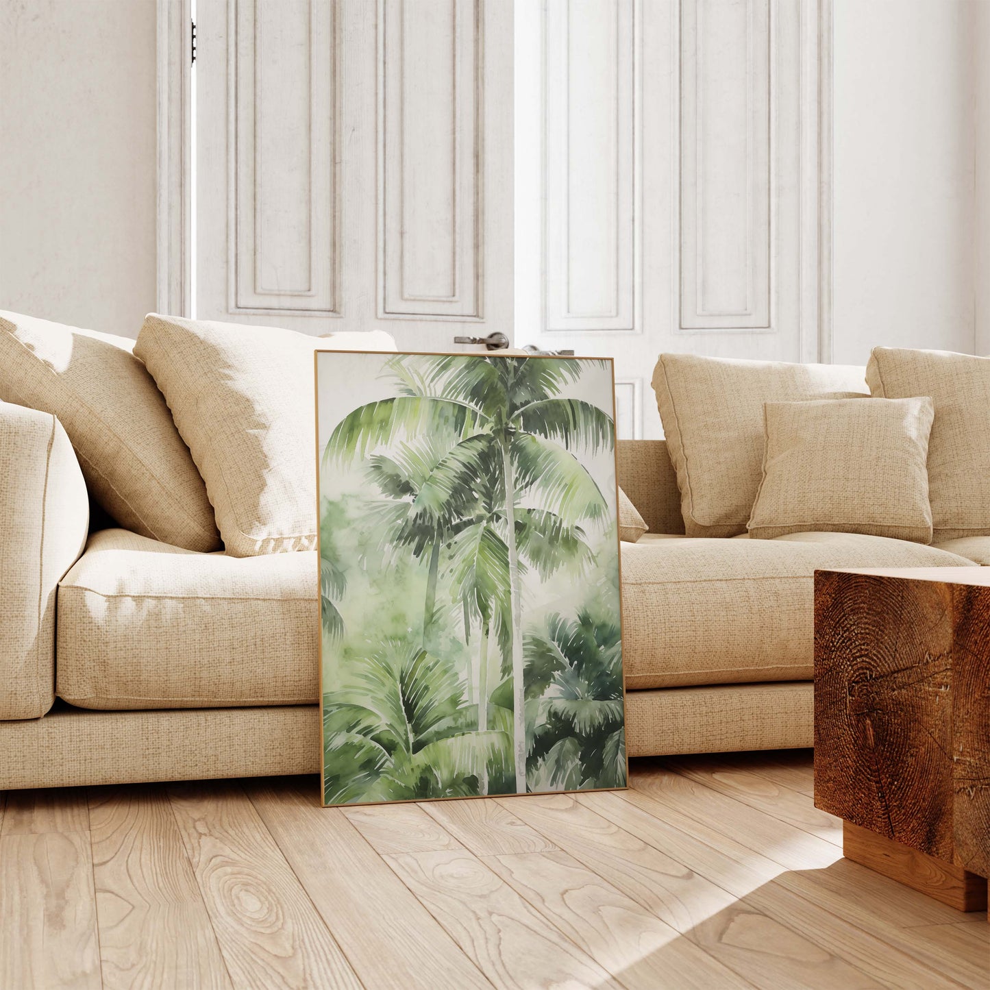 Dschungel Poster · Geschenkidee · Papageien Palmen Botanische Aquarellkunst · Wohnzimmer Dekoprint ohne Rahmen