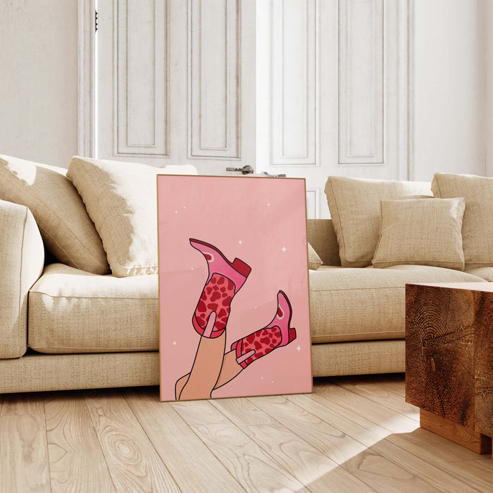 JUSTGOODMOOD Pink Boots Poster – Hochwertiger Cotton Art
