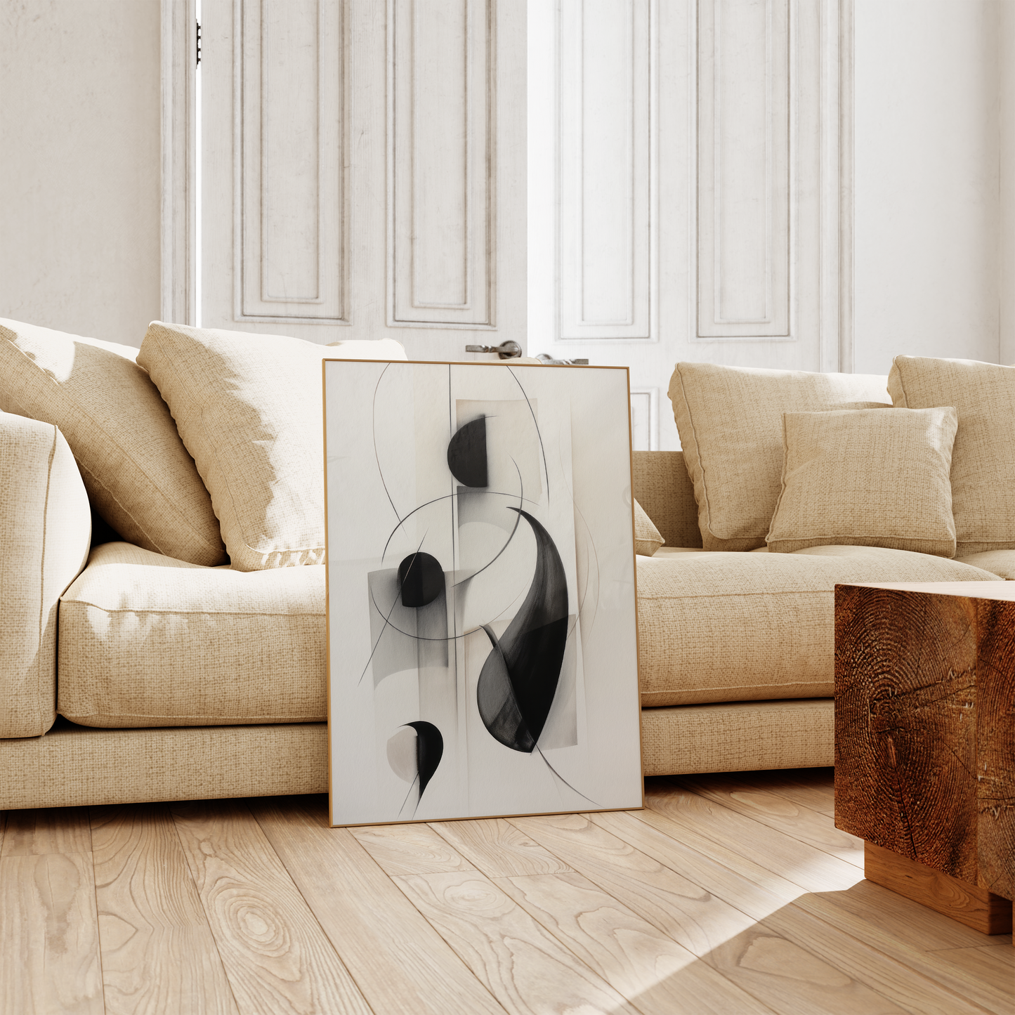 Abstrakte Poster · Geschenkidee · Beige Minimalistische Formen Organische Linien Zeitgenössische Wandkunst · Dekoprint ohne Rahmen
