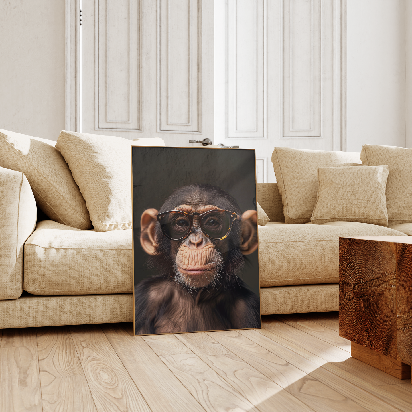 Affen Poster · Geschenkidee · Schimpanse und Affe mit Brille · Dekoprint ohne Rahmen