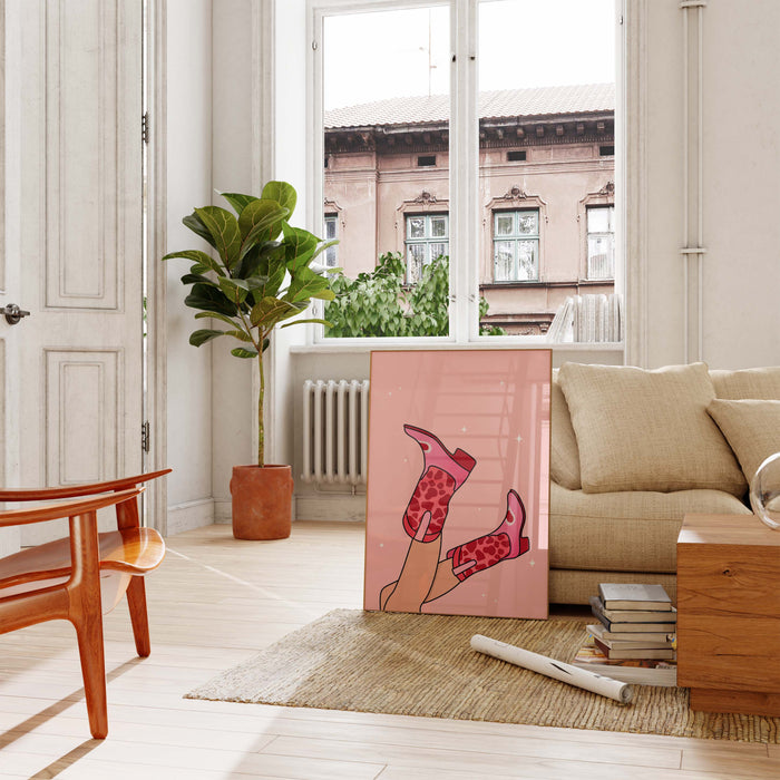 JUSTGOODMOOD Pink Boots Poster – Hochwertiger Cotton Art